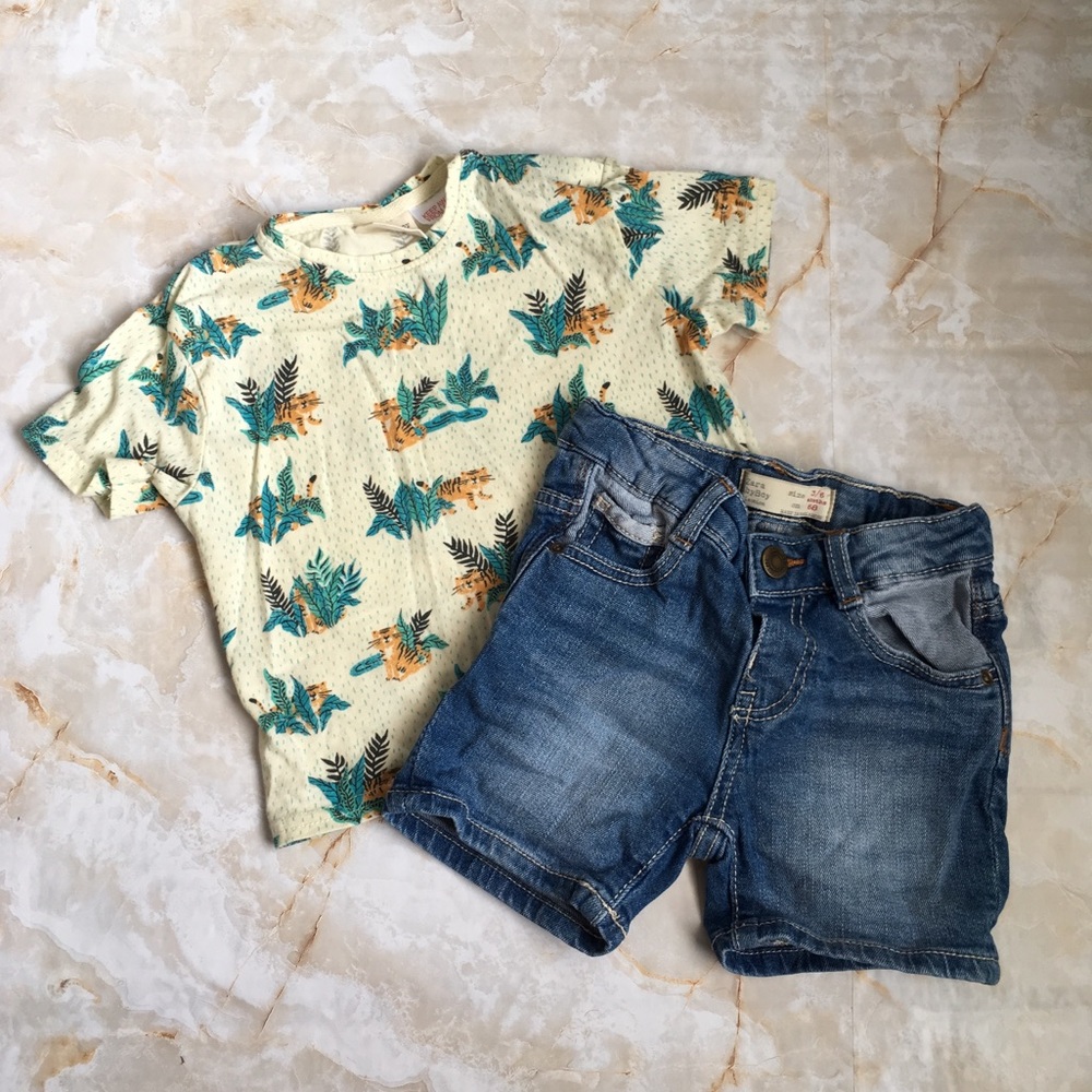 Zara 2pc Shirt/Shirt Set 3/6mo. Tiger/denim.